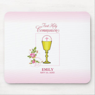 Tapis De Souris Fille Rose Première Communion, Calice, Hostie, Ros
