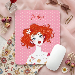 Tapis De Souris Fille rousse fantaisiste colorée mode TMF26