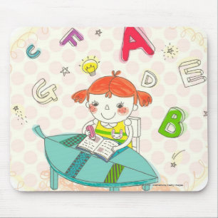 Tapis De Souris Fille s'asseyant sur la chaise, étudiant