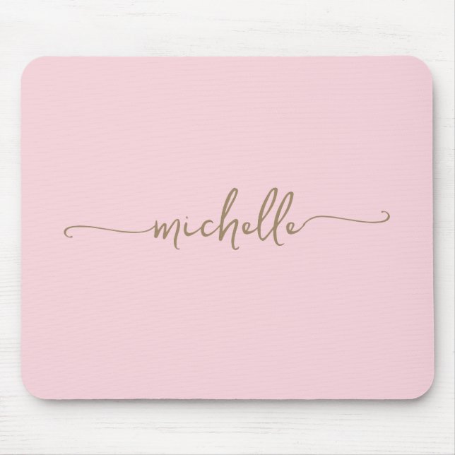 Tapis De Souris Fille Simple Blush Rose Personnalisé Monogramme Or (Devant)