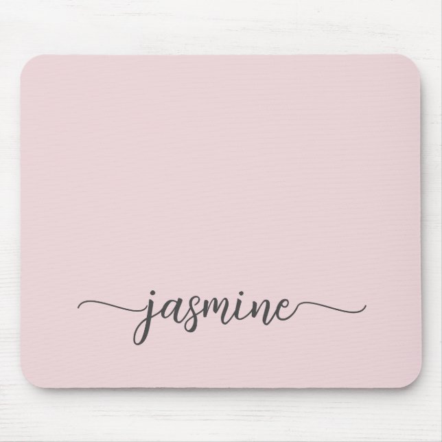 Tapis De Souris Fille Simple Blush rose Personnalisé Nom Monogramm (Devant)
