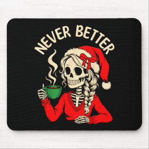 Tapis De Souris Fille squelette Santa buvant du café Xmas drôle Sk