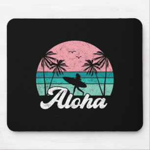 Tapis De Souris Fille surfeuse Aloha Hawaii Vintage Surf Hawaïen