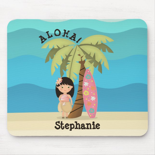 Tapis De Souris Fille surfeuse hawaïenne (Devant)