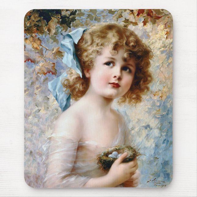 Tapis De Souris Fille tenant un nid (Devant)