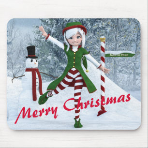 Tapis De Souris Fille Toon de Noël dans une forêt d'hiver