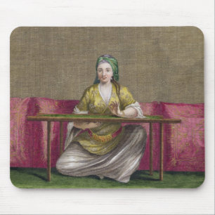 Tapis De Souris Fille turque, brodant, XVIIIème siècle (engravin