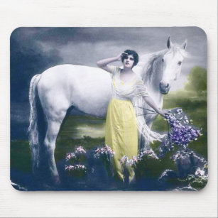 Tapis De Souris fille victorienne avec cheval blanc