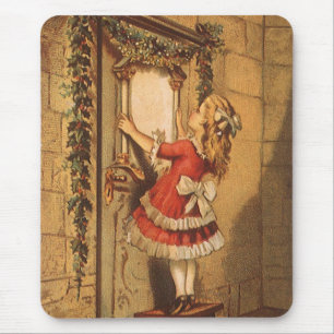 Tapis De Souris Fille victorienne de Noël vintage accrochant une g