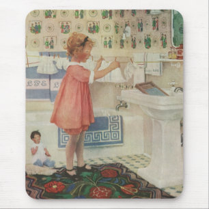 Tapis De Souris Fille vintage, Lave-linge Linge