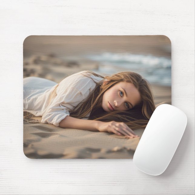 Tapis De Souris Fille Vivant Dans Le Sable De Plage (Avec souris)