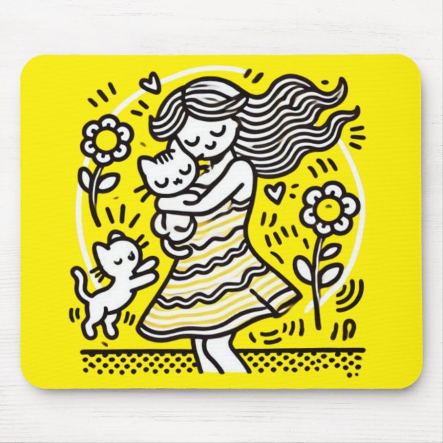 Tapis De Souris Fille Whimsical avec Kitten (Devant)
