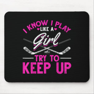 Tapis De Souris Filles de hockey sur gazon Je sais que je joue com