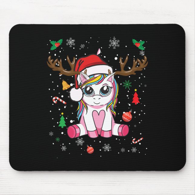 Tapis De Souris Filles de Noël mignonnes Femmes Noël Unicorn Deer  (Devant)
