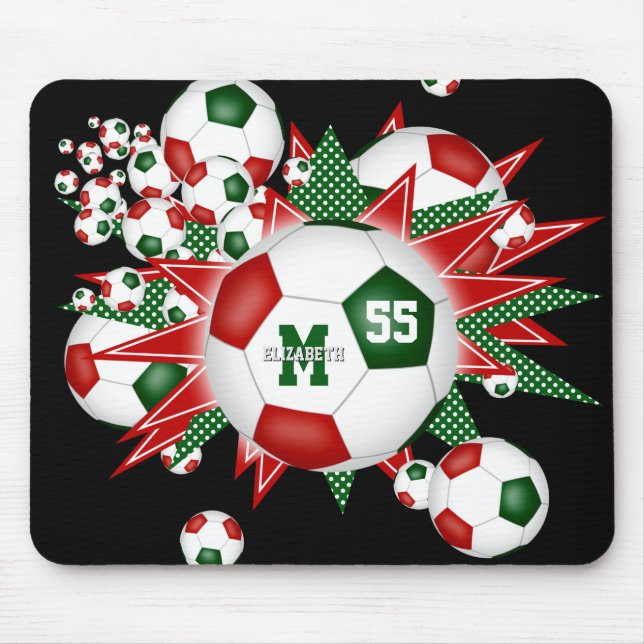Tapis De Souris filles rouge vert noir balle de football noir souf (Devant)
