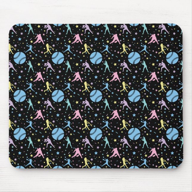 Tapis De Souris Filles Softball - Joueuses avec étoiles (Devant)