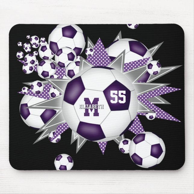 Tapis De Souris filles violet gris balle de football souffle (Devant)