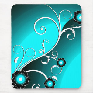 Tapis De Souris Fine Aqua Silver mignonne Girl Retro Floral