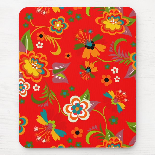 Tapis De Souris Fine mignon Cool Girl Retro Floral Mode (Devant)
