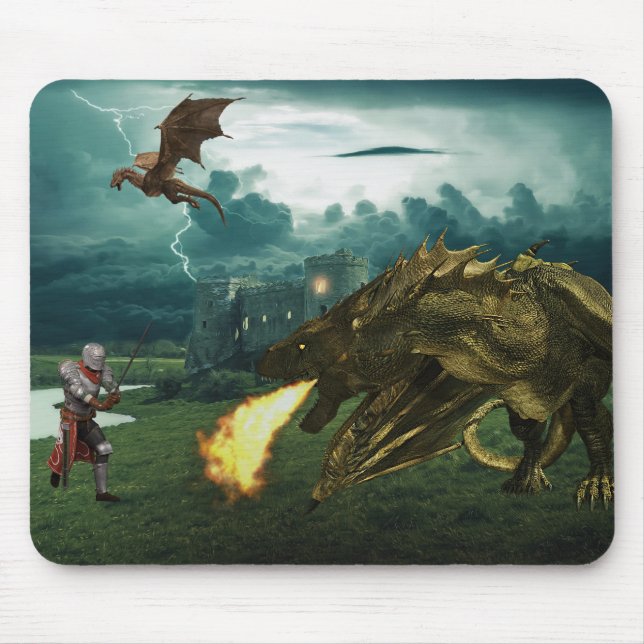 Tapis De Souris Fire Breathing Dragon Medieval Knight (Devant)