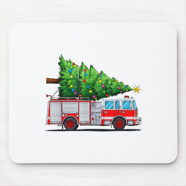 Tapis De Souris Fire Truck Christmas Tree Xmas Lights Firefighter  (Devant)