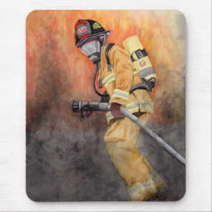 Tapis De Souris Firefighter Mouse Pad Fireman Watercolor Miranda