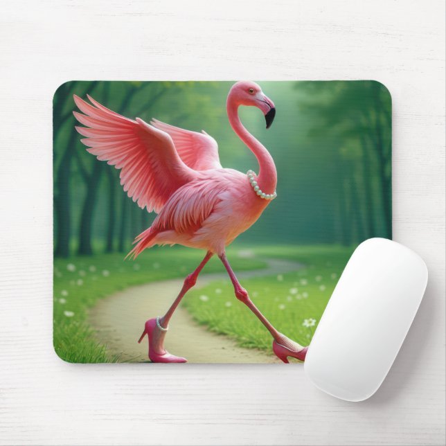 Tapis De Souris Flamant rose à talons et perles hauts (Avec souris)