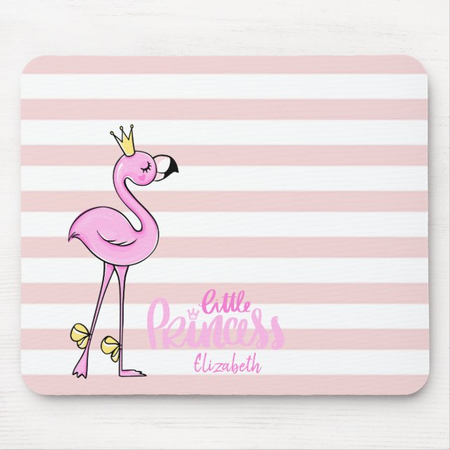Tapis De Souris Flamant Rose Adorable Rose Rayures Blanches (Devant)