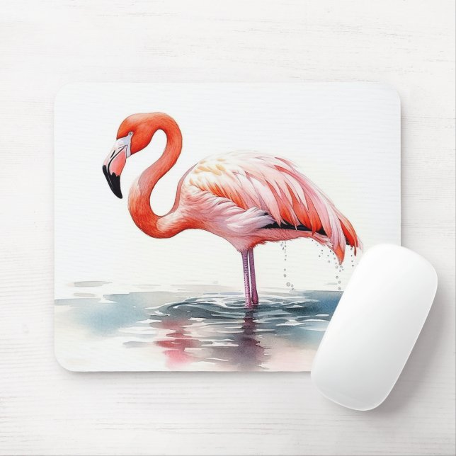 Tapis De Souris Flamant rose aquarelle (Avec souris)
