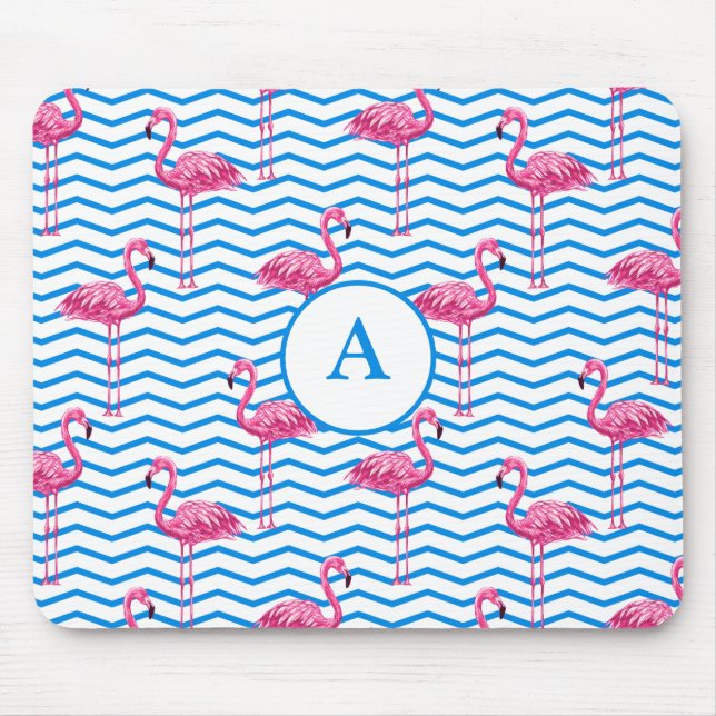 Tapis De Souris Flamant rose Chevron Motif Monogram (Devant)