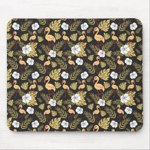 Tapis De Souris Flamant rose continu motif fleurs jaune et blanc