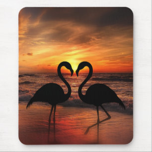 Tapis De Souris Flamant rose d'amour Vue coucher de soleil romanti