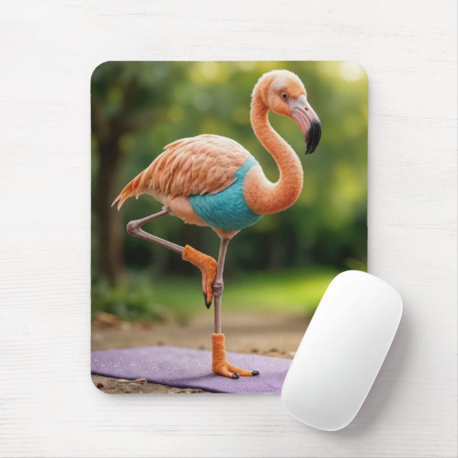 Tapis De Souris Flamant rose dans un poteau de yoga (Avec souris)
