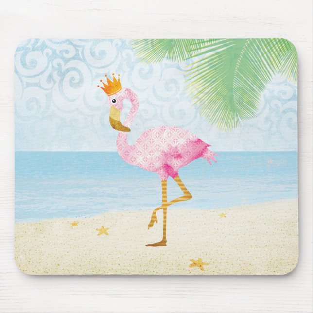 Tapis De Souris Flamant rose d'aquarelle avec la couronne royale (Devant)