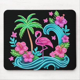 Tapis De Souris Flamant rose de néon tropical