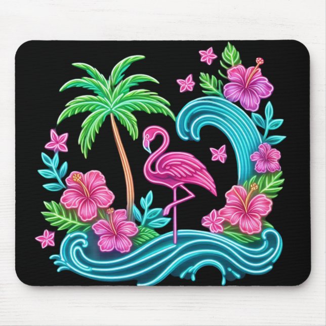 Tapis De Souris Flamant rose de néon tropical (Devant)