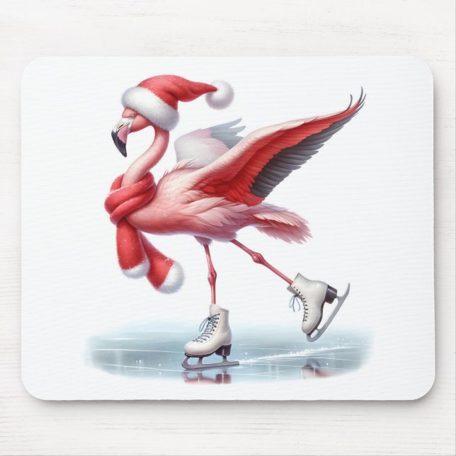 Tapis De Souris Flamant rose de Noël Patinage sur glace (Devant)