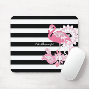 Tapis De Souris Flamant Rose Fantaisiste Rayures Noir et Blanc
