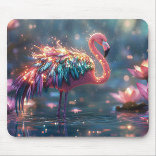 Tapis De Souris Flamant rose magique Imaginaire Art avec plume col