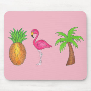 Tapis De Souris Flamant rose rose Ananas Palmier arbre Tropical Is
