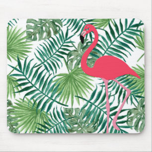 Tapis De Souris Flamant rose rose aquarelle Feuille tropicale Impr