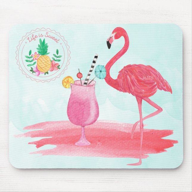 Tapis De Souris Flamant rose rose Aquarelle Tropicale Design Souri (Devant)