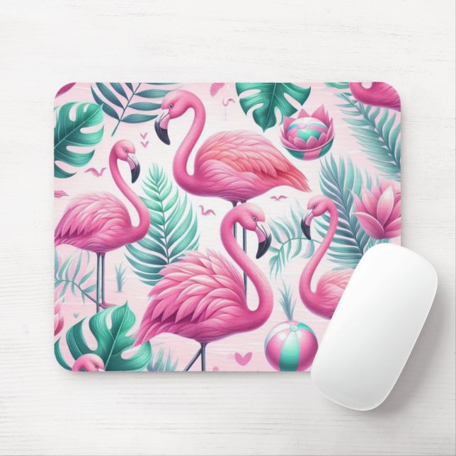 Tapis De Souris Flamant rose rose Conception tropicale (Avec souris)