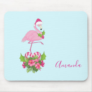 Tapis De Souris Flamant rose rose en Santa Hat avec Sucre de canne