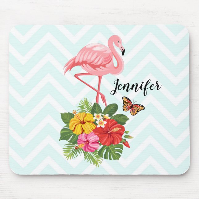 Tapis De Souris Flamant rose rose & Hibiscus Tropical Fancy (Devant)