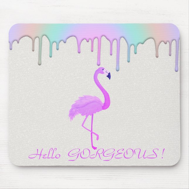 Tapis De Souris Flamant rose rose, Lecteurs arc-en-ciel - Bonjour  (Devant)