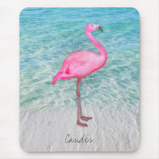 Tapis De Souris Flamant rose rose personnalisé Plage de sable trop (Devant)