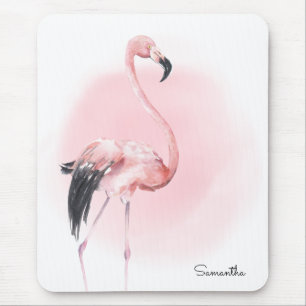 Tapis De Souris Flamant rose rose tropical avec nom