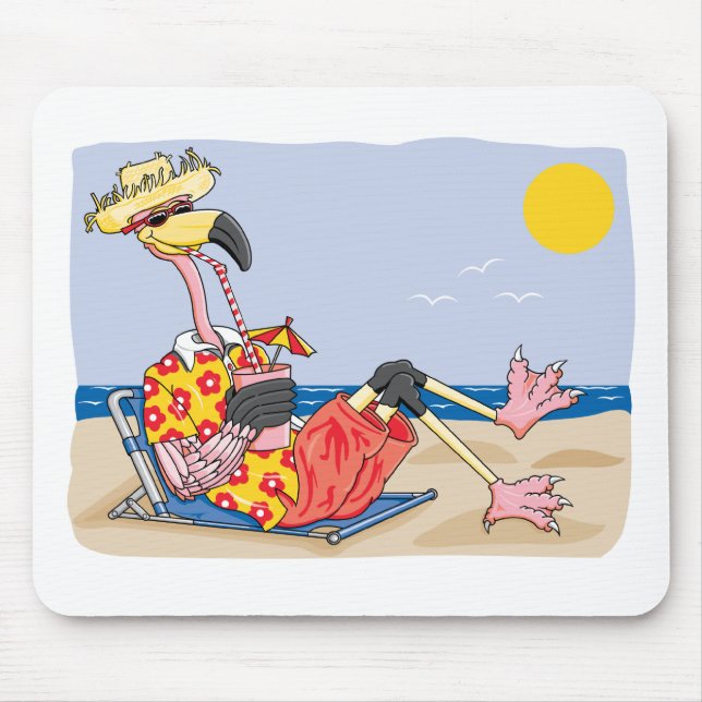 Tapis De Souris Flamant rose Sur La Plage (Devant)