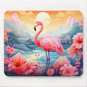 Tapis De Souris Flamant rose tropical avec fleurs-76280
